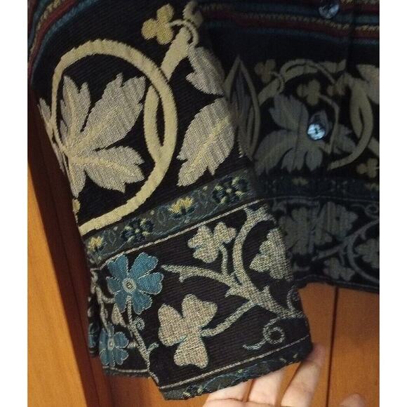 Chico's Design Jacket Black w/Multicolor Floral Tapestry Shacket Blazer Size XL - Picture 4 of 5